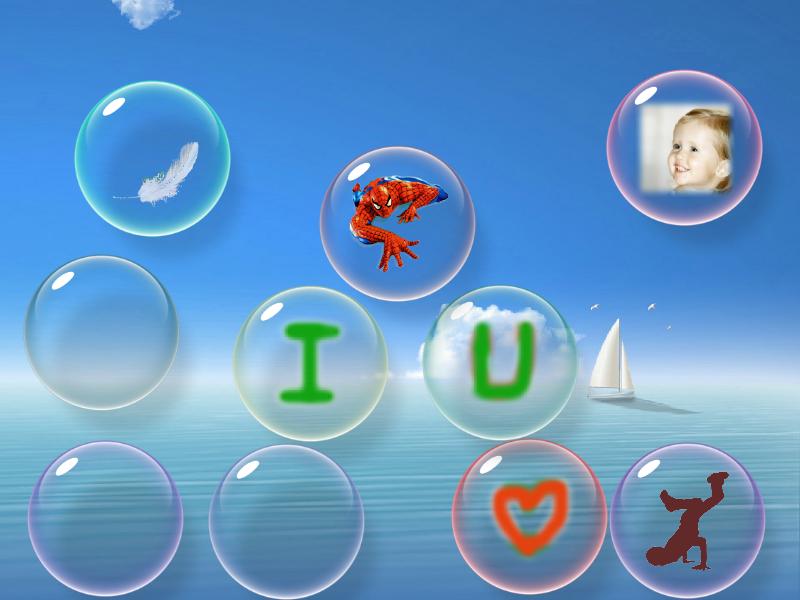 a screensaver, charming transparent bubbles flowing on the screen.